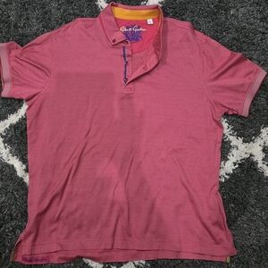Robert Graham Pink herringbone Polo Shirt MEN 2XL